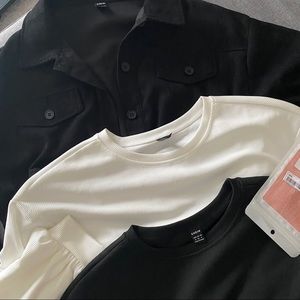 SHEIN x2 crop tops + x1 jacket + x1 pair of glitter sleeves